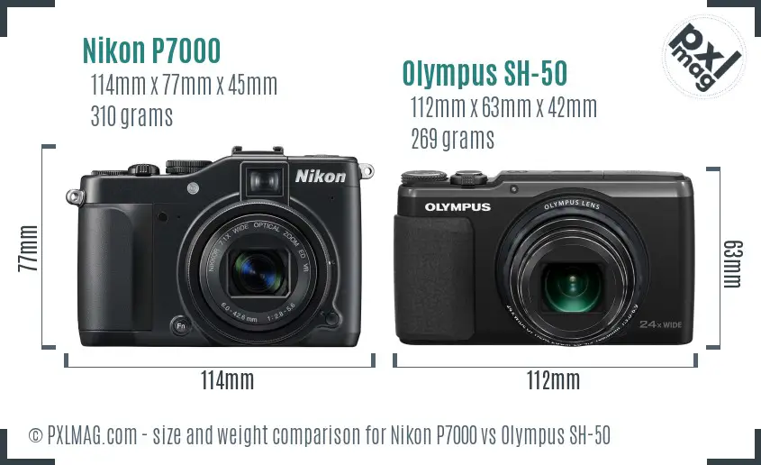 Nikon P7000 vs Olympus SH-50 size comparison