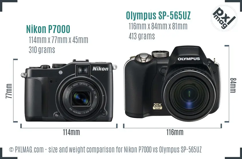 Nikon P7000 vs Olympus SP-565UZ size comparison