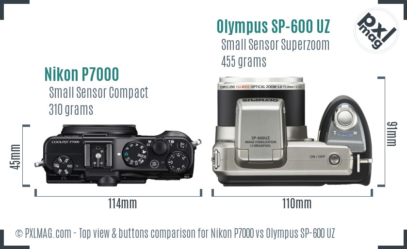 Nikon P7000 vs Olympus SP-600 UZ top view buttons comparison