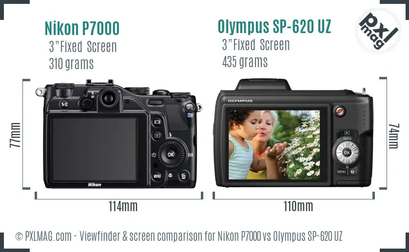 Nikon P7000 vs Olympus SP-620 UZ Screen and Viewfinder comparison