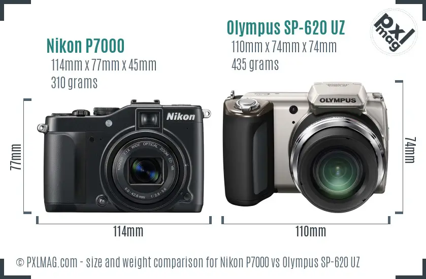 Nikon P7000 vs Olympus SP-620 UZ size comparison