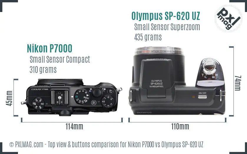 Nikon P7000 vs Olympus SP-620 UZ top view buttons comparison