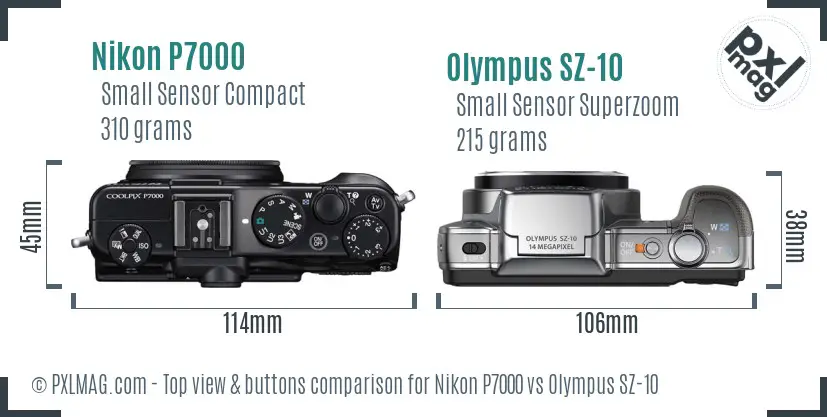 Nikon P7000 vs Olympus SZ-10 top view buttons comparison