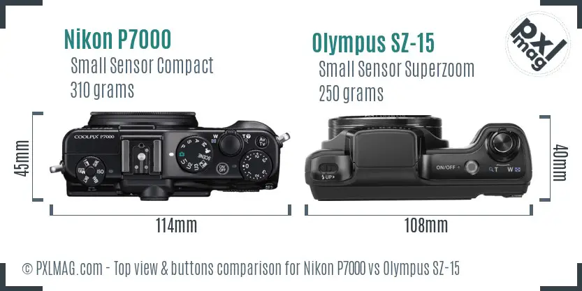 Nikon P7000 vs Olympus SZ-15 top view buttons comparison