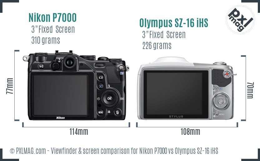 Nikon P7000 vs Olympus SZ-16 iHS Screen and Viewfinder comparison