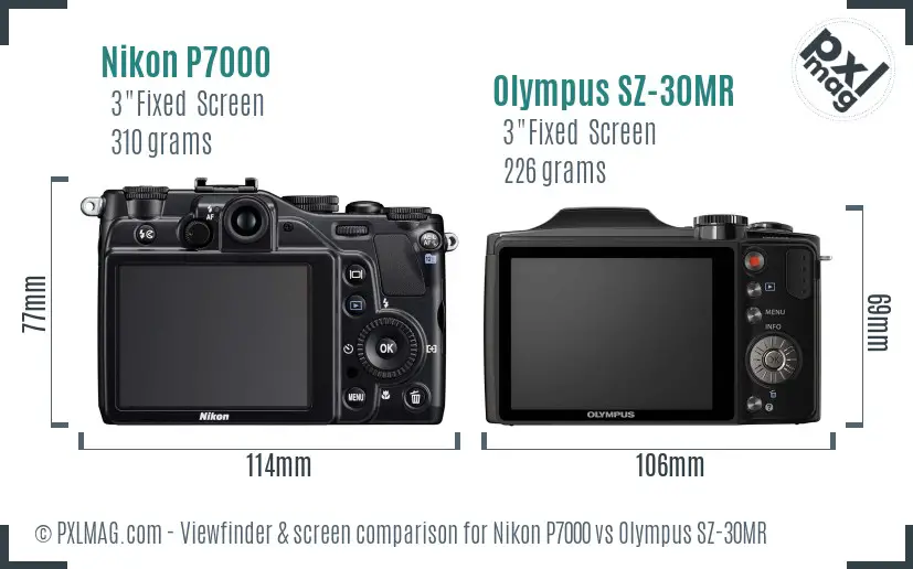 Nikon P7000 vs Olympus SZ-30MR Screen and Viewfinder comparison