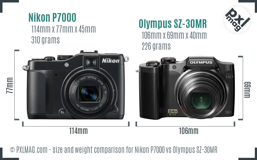 Nikon P7000 vs Olympus SZ-30MR size comparison