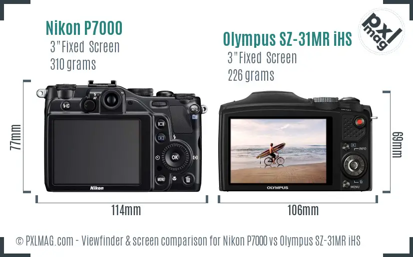 Nikon P7000 vs Olympus SZ-31MR iHS Screen and Viewfinder comparison