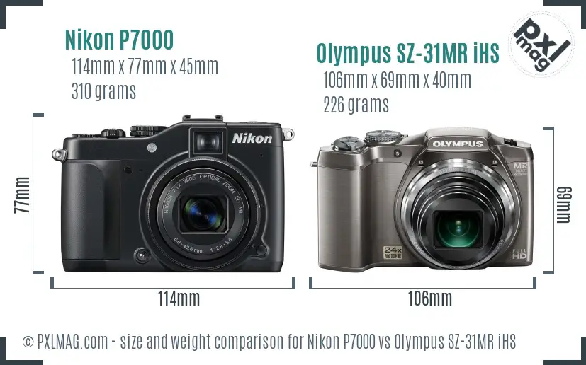 Nikon P7000 vs Olympus SZ-31MR iHS size comparison