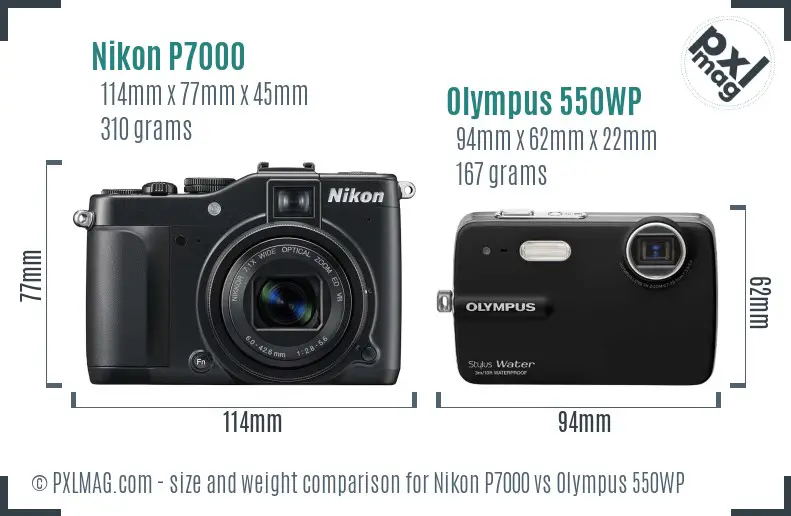 Nikon P7000 vs Olympus 550WP size comparison