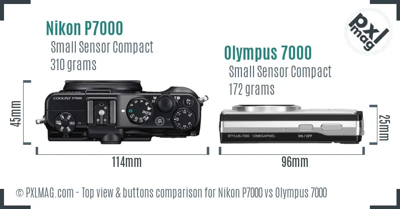 Nikon P7000 vs Olympus 7000 top view buttons comparison