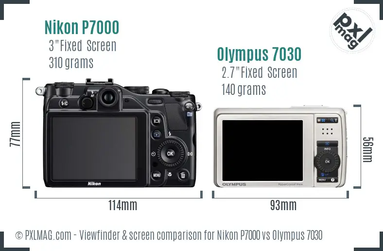 Nikon P7000 vs Olympus 7030 Screen and Viewfinder comparison