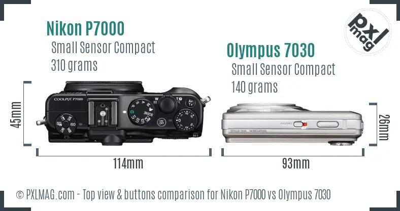 Nikon P7000 vs Olympus 7030 top view buttons comparison
