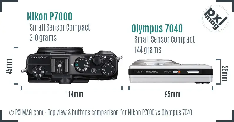 Nikon P7000 vs Olympus 7040 top view buttons comparison