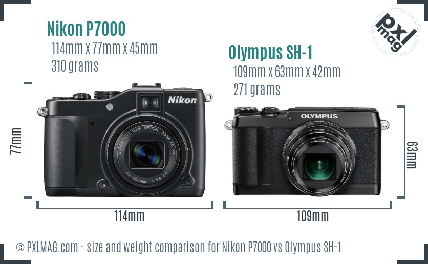 Nikon P7000 vs Olympus SH-1 size comparison Nikon P7000 vs Olympus SH-1 size comparison