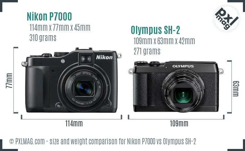 Nikon P7000 vs Olympus SH-2 size comparison Nikon P7000 vs Olympus SH-2 size comparison