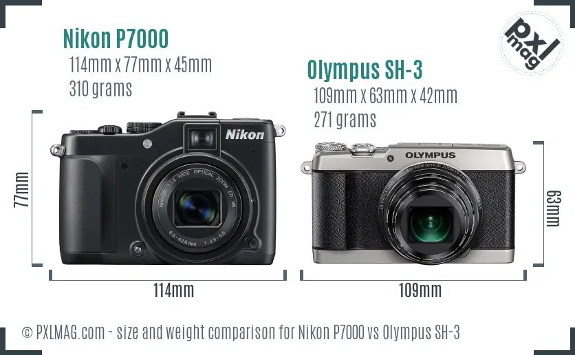 Nikon P7000 vs Olympus SH-3 size comparison