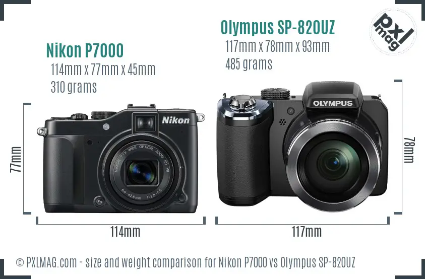 Nikon P7000 vs Olympus SP-820UZ size comparison Nikon P7000 vs Olympus SP-820UZ size comparison