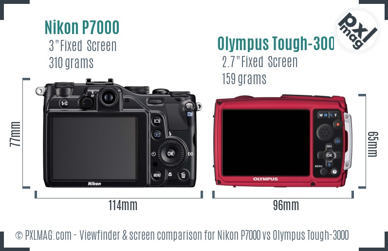 Nikon P7000 vs Olympus Tough-3000 Screen and Viewfinder comparison