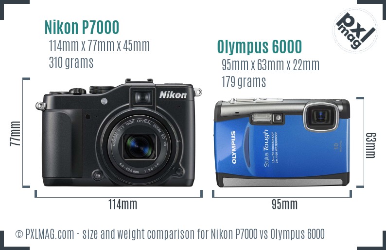 Nikon P7000 vs Olympus 6000 size comparison Nikon P7000 vs Olympus 6000 size comparison
