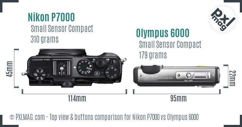 Nikon P7000 vs Olympus 6000 top view buttons comparison