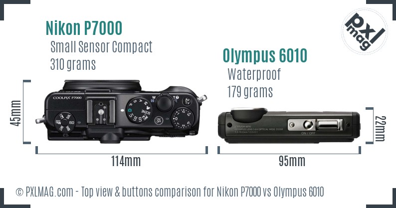 Nikon P7000 vs Olympus 6010 top view buttons comparison