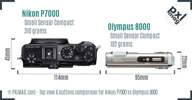 Nikon P7000 vs Olympus 8000 top view buttons comparison Nikon P7000 vs Olympus 8000 top view buttons comparison