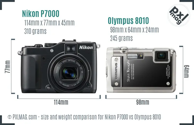Nikon P7000 vs Olympus 8010 size comparison Nikon P7000 vs Olympus 8010 size comparison