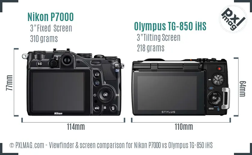 Nikon P7000 vs Olympus TG-850 iHS Screen and Viewfinder comparison