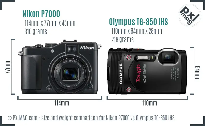 Nikon P7000 vs Olympus TG-850 iHS size comparison