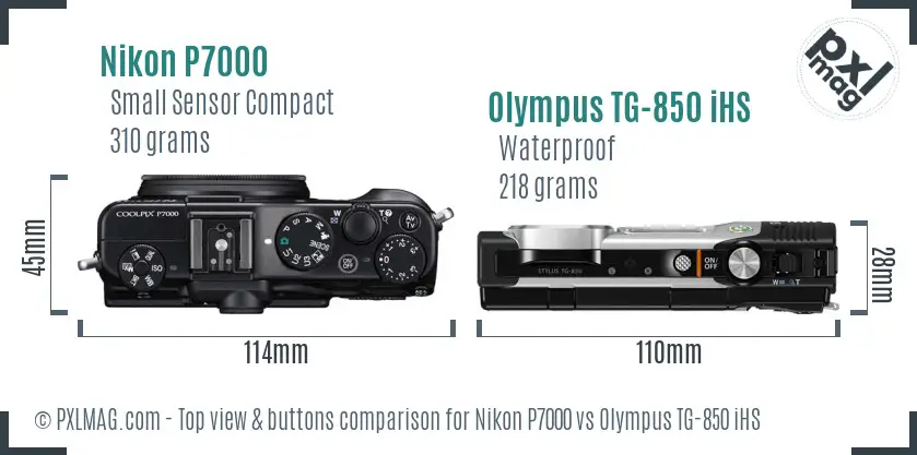 Nikon P7000 vs Olympus TG-850 iHS top view buttons comparison