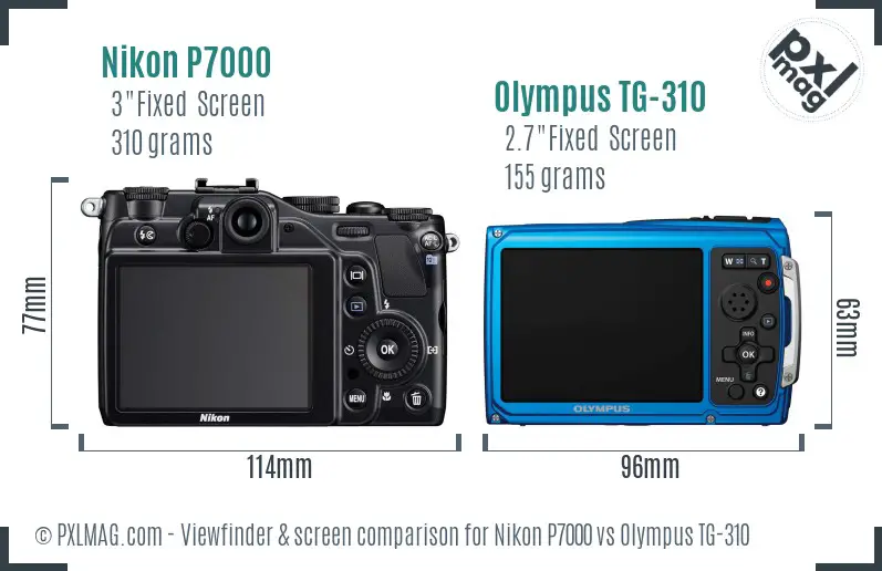 Nikon P7000 vs Olympus TG-310 Screen and Viewfinder comparison