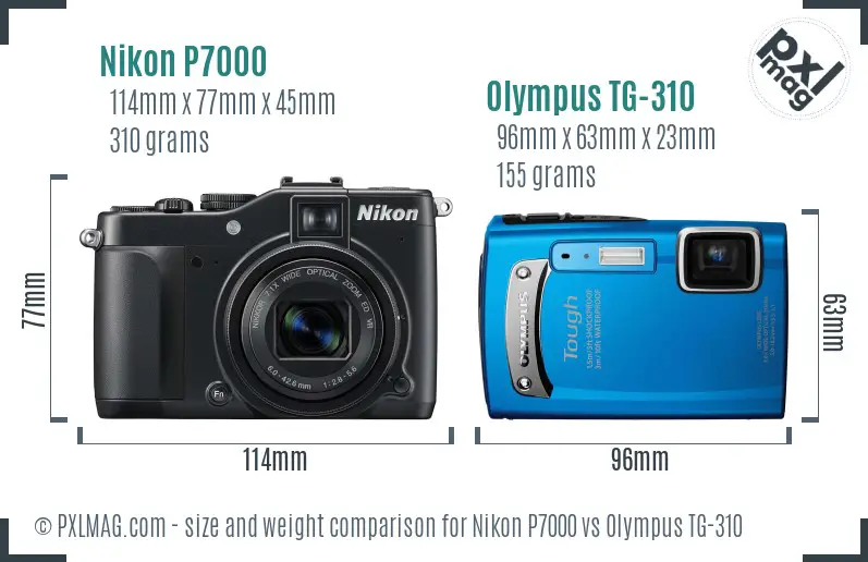 Nikon P7000 vs Olympus TG-310 size comparison