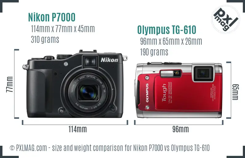 Nikon P7000 vs Olympus TG-610 size comparison