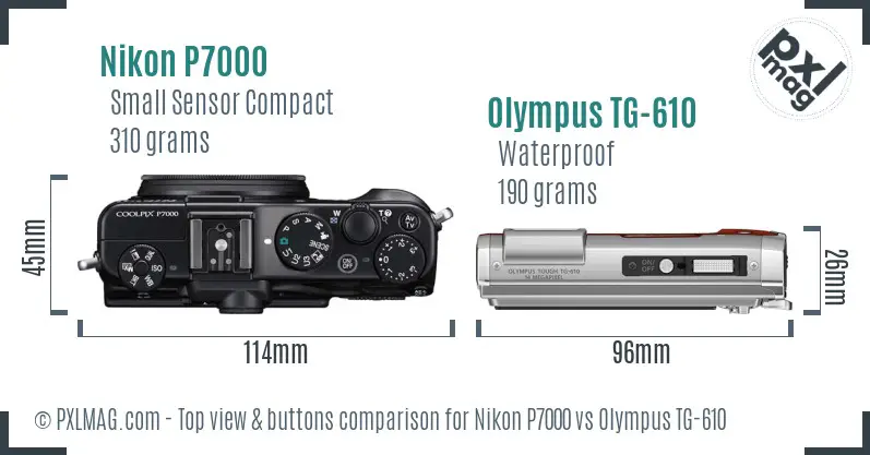 Nikon P7000 vs Olympus TG-610 top view buttons comparison