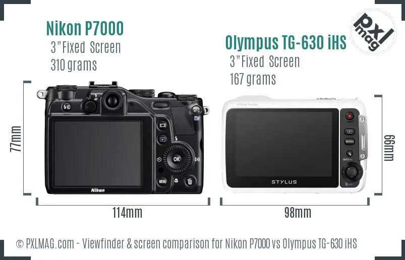 Nikon P7000 vs Olympus TG-630 iHS Screen and Viewfinder comparison