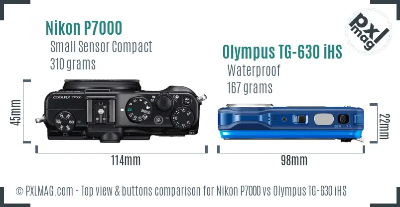Nikon P7000 vs Olympus TG-630 iHS top view buttons comparison