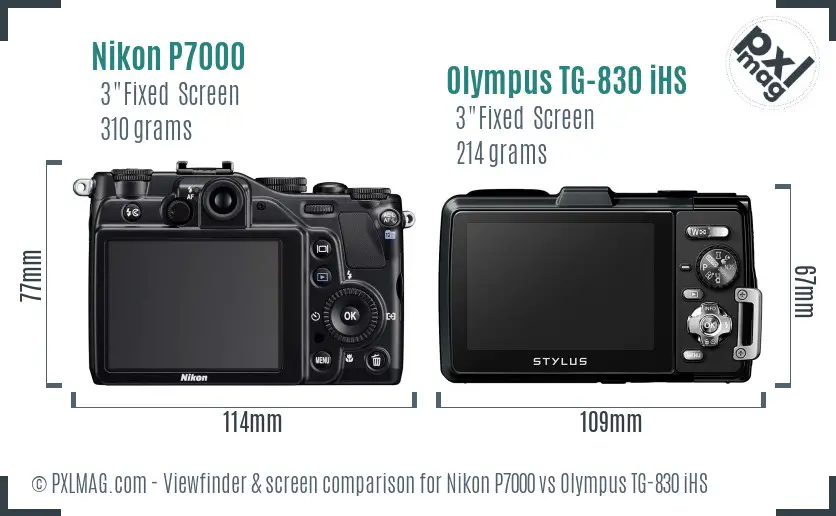 Nikon P7000 vs Olympus TG-830 iHS Screen and Viewfinder comparison