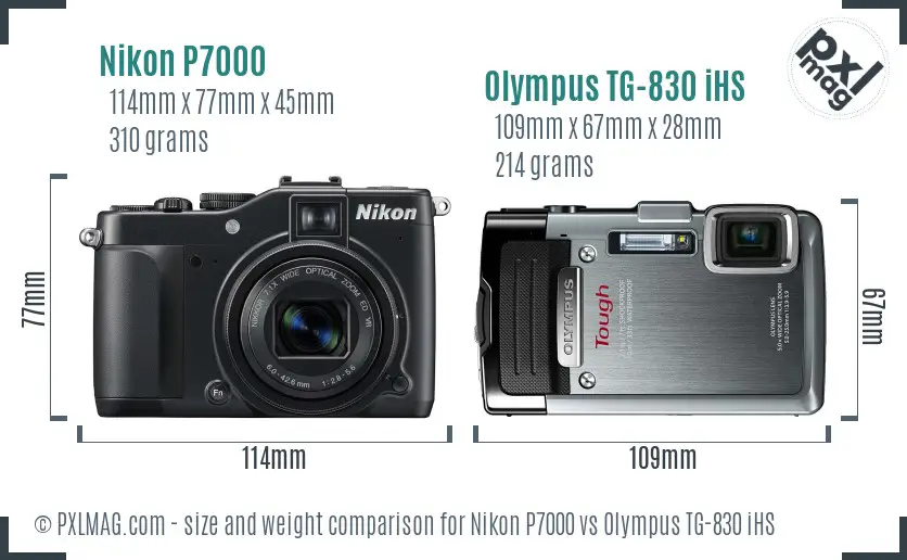 Nikon P7000 vs Olympus TG-830 iHS size comparison