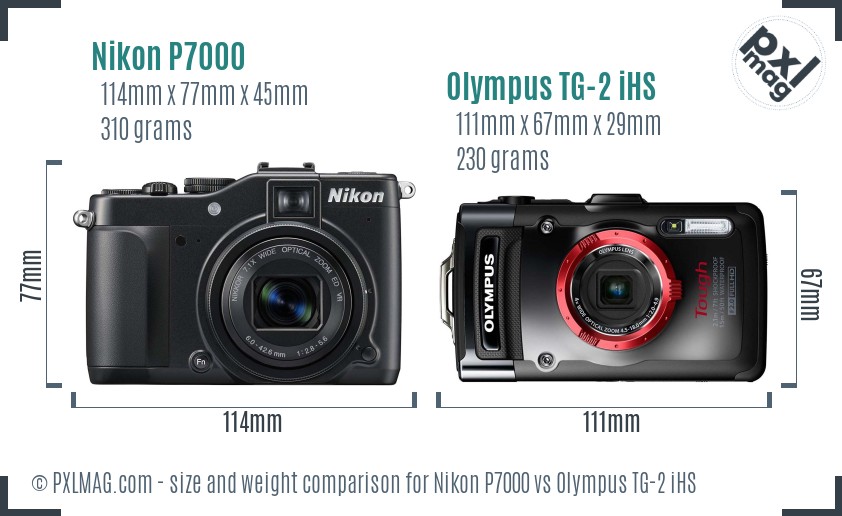 Nikon P7000 vs Olympus TG-2 iHS size comparison Nikon P7000 vs Olympus TG-2 iHS size comparison