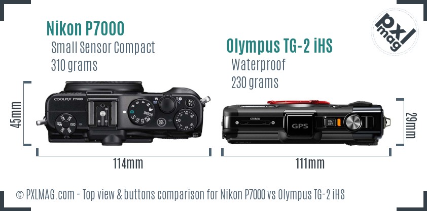 Nikon P7000 vs Olympus TG-2 iHS top view buttons comparison