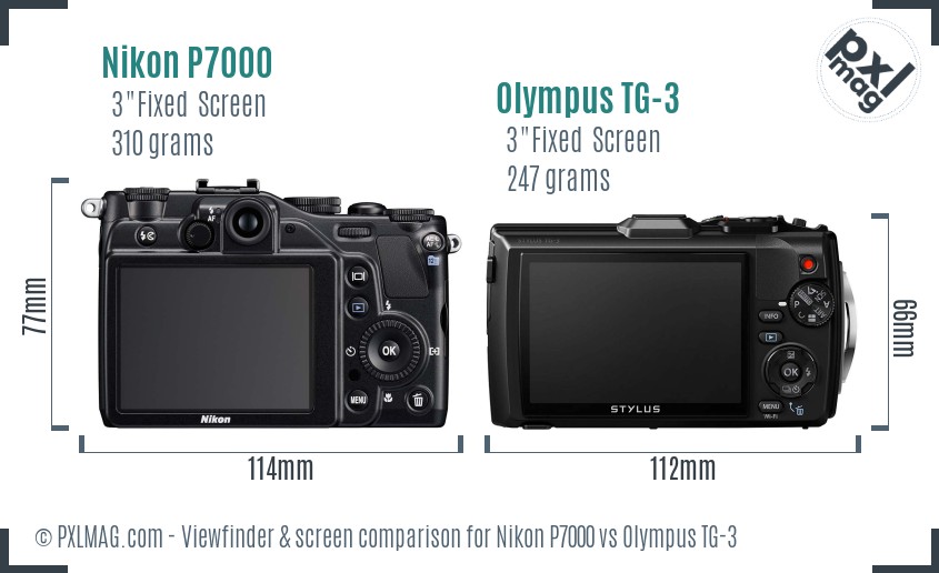 Nikon P7000 vs Olympus TG-3 Screen and Viewfinder comparison