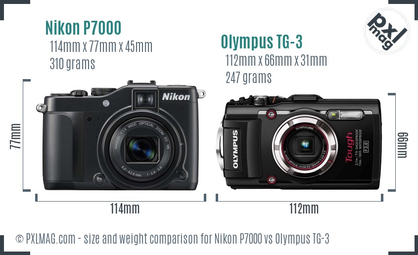 Nikon P7000 vs Olympus TG-3 size comparison Nikon P7000 vs Olympus TG-3 size comparison