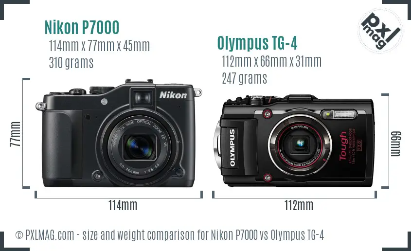 Nikon P7000 vs Olympus TG-4 size comparison