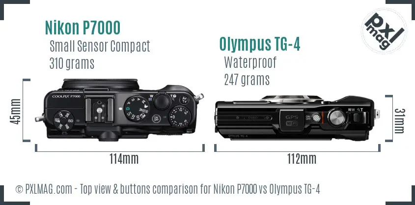 Nikon P7000 vs Olympus TG-4 top view buttons comparison