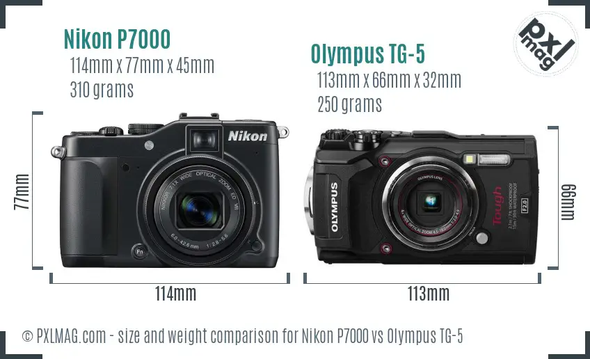 Nikon P7000 vs Olympus TG-5 size comparison