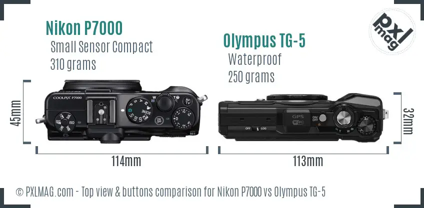 Nikon P7000 vs Olympus TG-5 top view buttons comparison