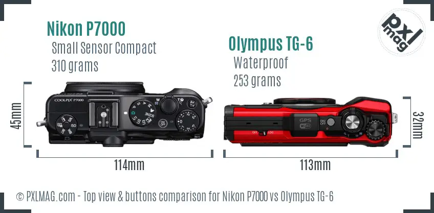 Nikon P7000 vs Olympus TG-6 top view buttons comparison Nikon P7000 vs Olympus TG-6 top view buttons comparison
