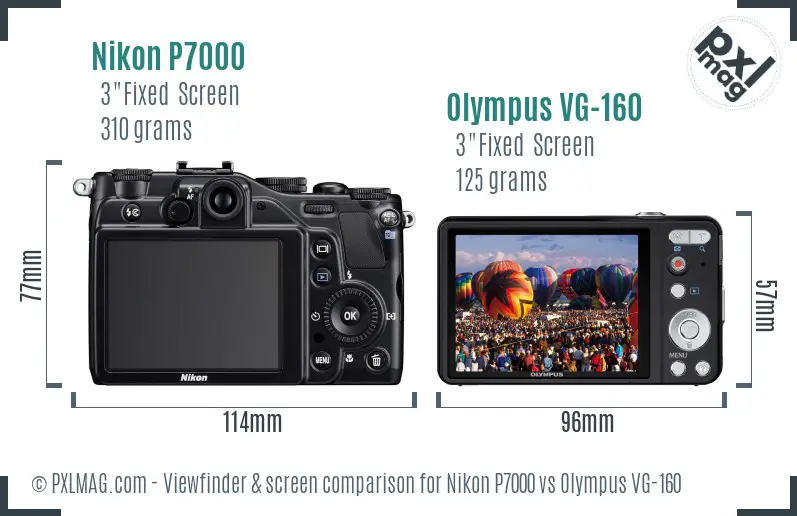 Nikon P7000 vs Olympus VG-160 Screen and Viewfinder comparison