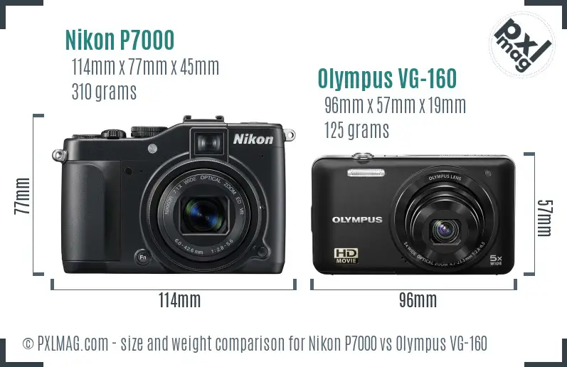 Nikon P7000 vs Olympus VG-160 size comparison